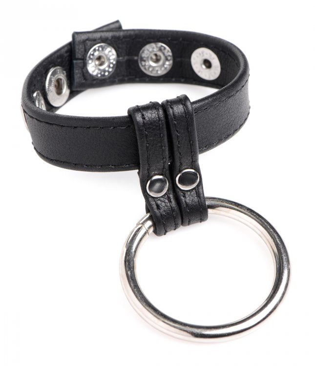 (image for) Leather & Steel Cock & Ball Ring - Black