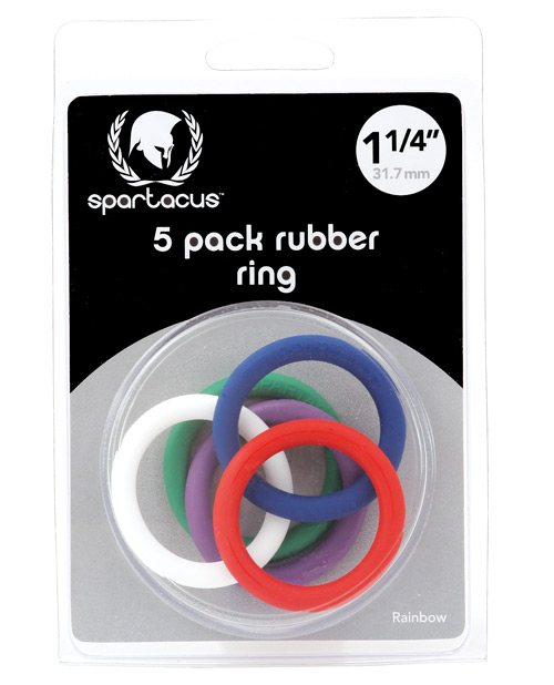 (image for) Spartacus 1.25\" Rubber Cock Ring Set - Rainbow Pack of 5