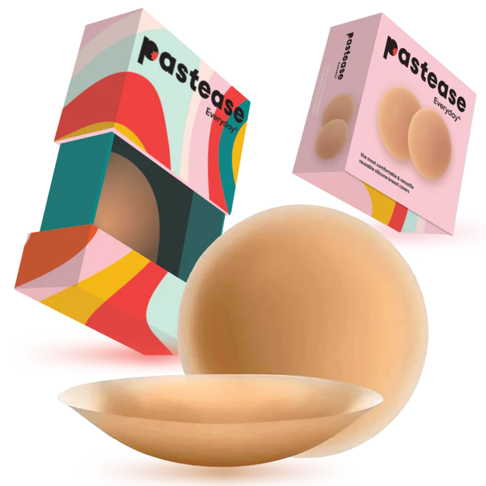 (image for) Pastease Everyday® Silicone Reusable Adhesive Nipple Covers w Travel Box - Caramel Tan - Small (A-C cups)